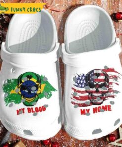 My Blood Brazil My Home Usa Flag Skull Bone Crocs