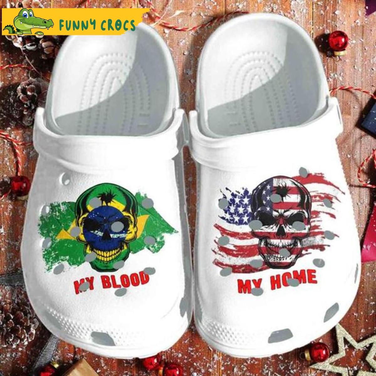 My Blood Uk My Home Usa Flag Skull Baseball Bone Crocs