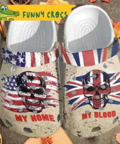 My Blood Uk My Home Usa Flag Skull Baseball Bone Crocs