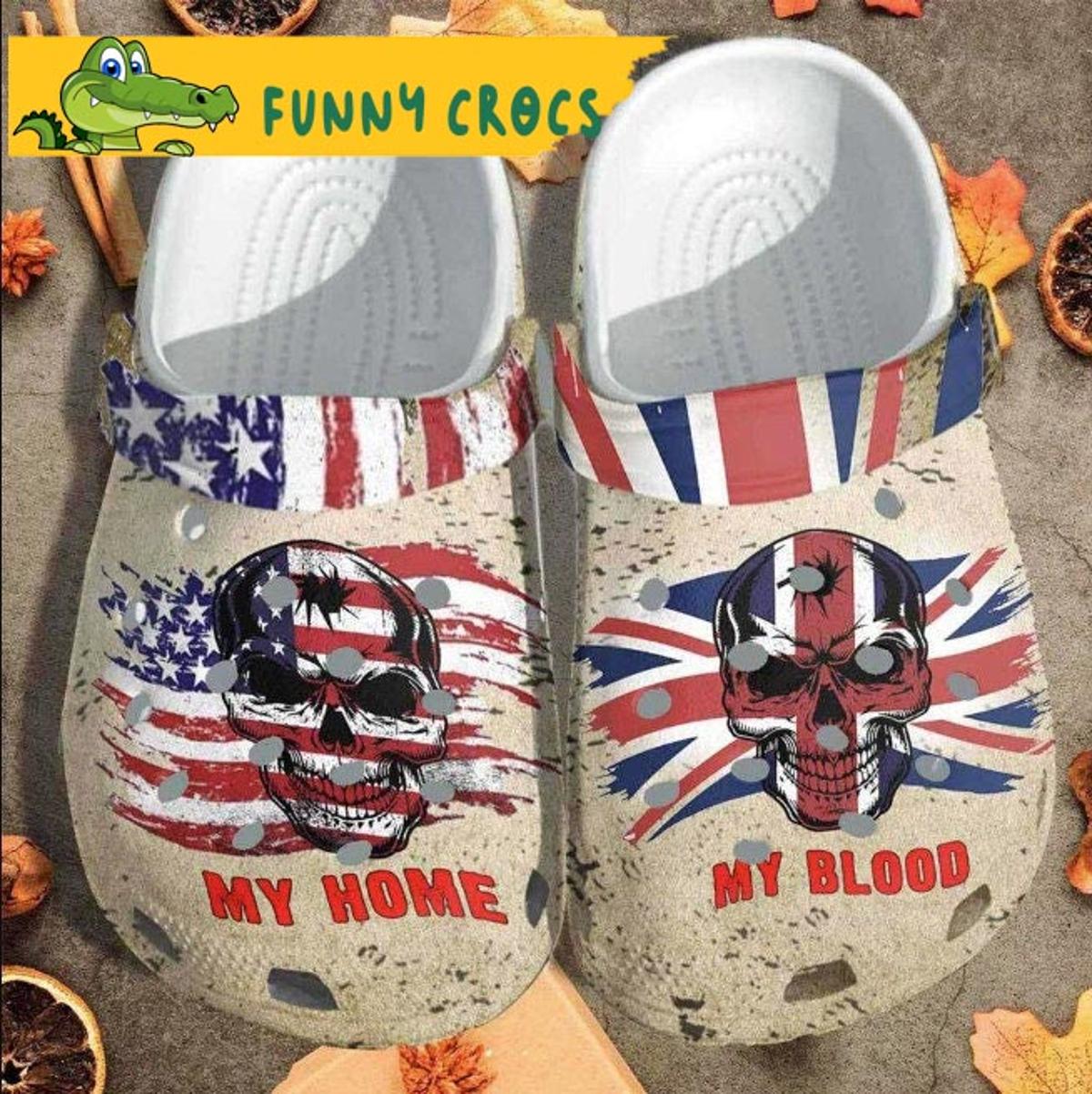 My Blood Uk My Home Usa Flag Skull Baseball Bone Crocs