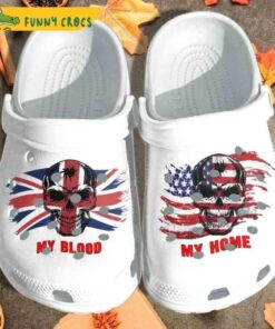 My Blood Uk My Home Usa Flag Skull Bone Crocs