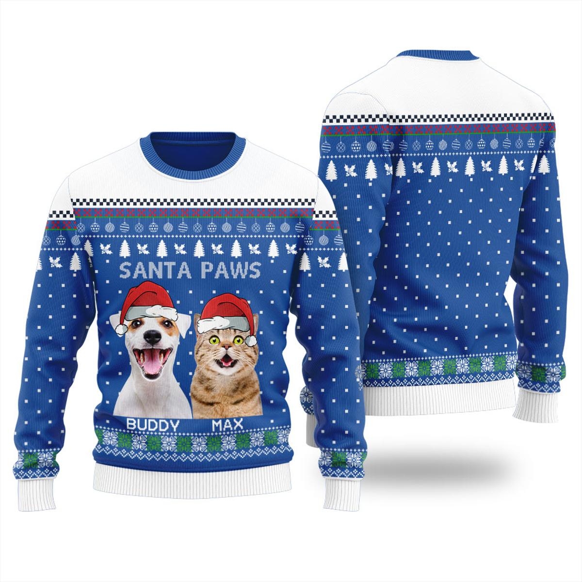 Unique Santa Paws Custom Christmas Sweater With Dog