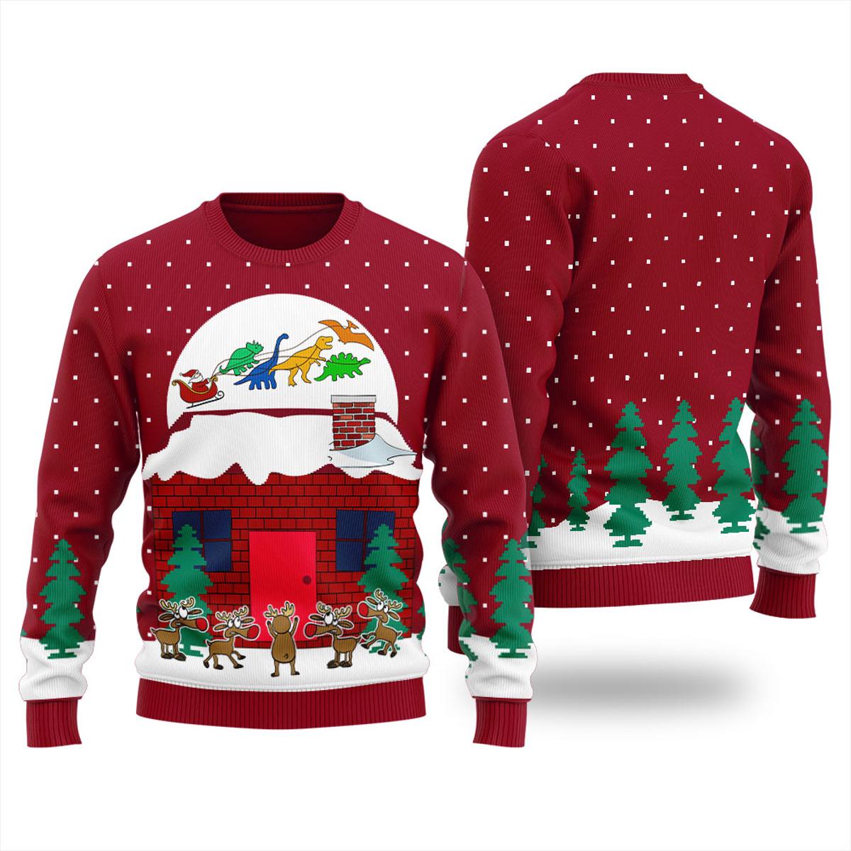 Oh What Fun It Is To Ride Dinosaur Sleigh Ugly Sweater
