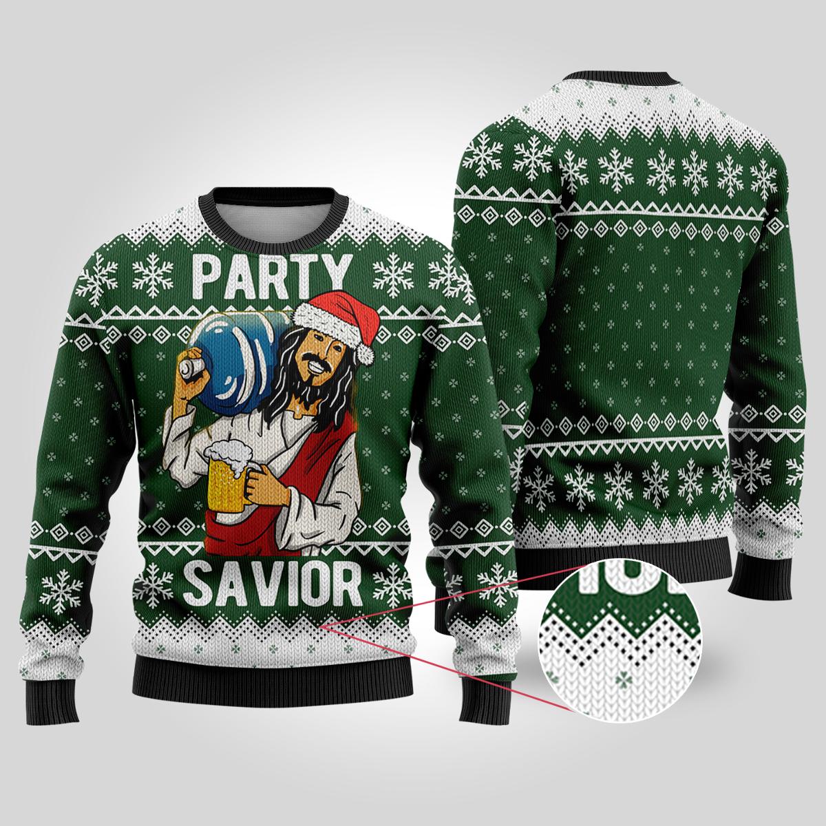 Jesus Christ Santa Beer Party Savior Ugly Christmas Sweaters