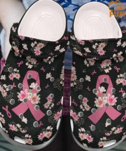 Personalized Breast Cancer Flower Crocs Crocband Shoes