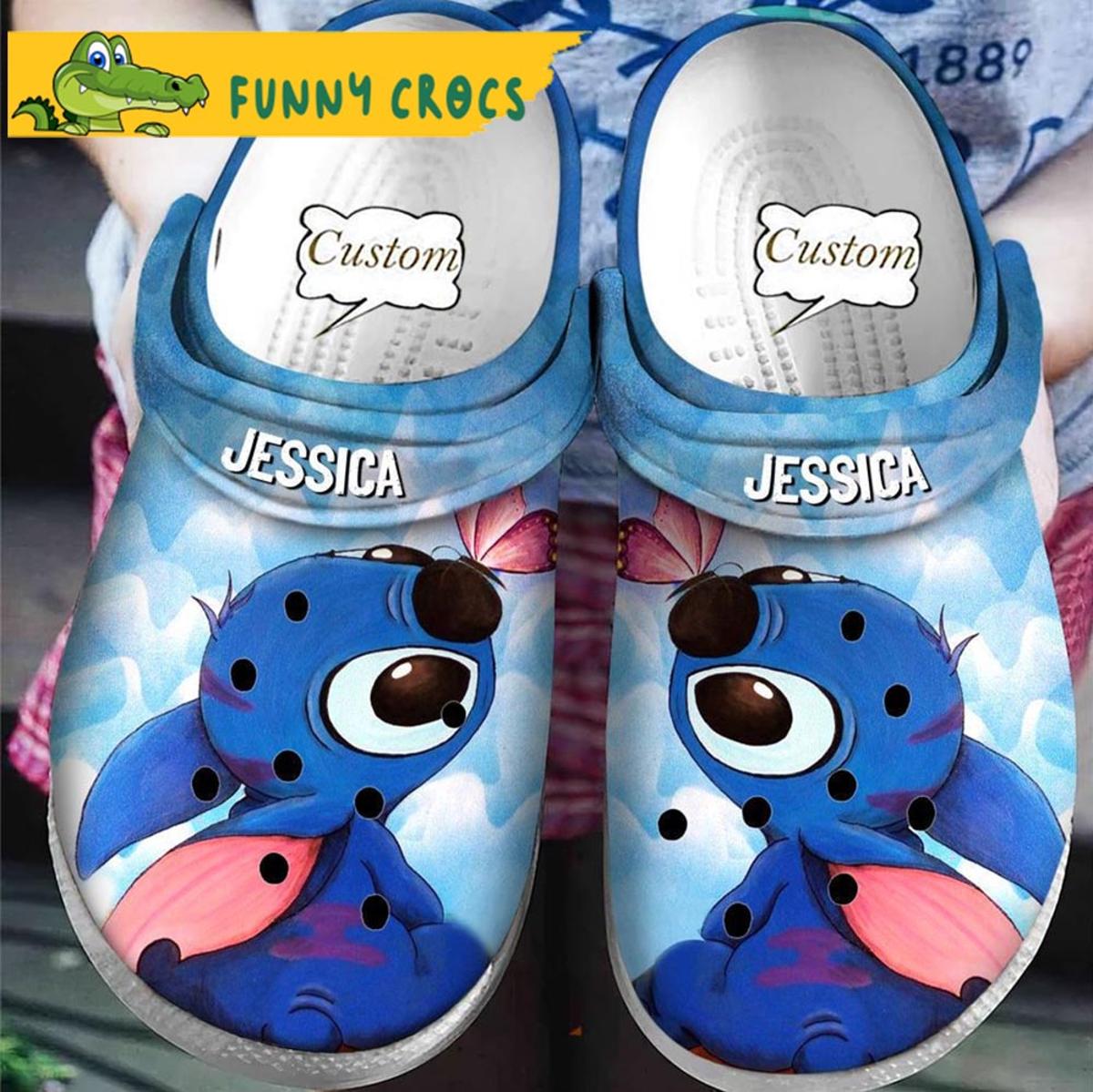 Personalized Black And Blue Stitch Crocs Sandals