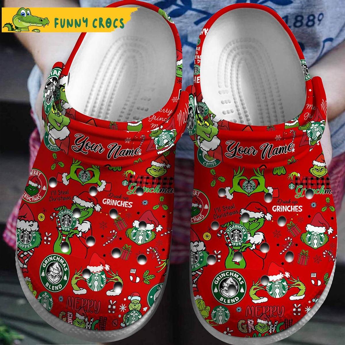 Personalized Christmas Grinch Starbucks Red Crocs Shoes