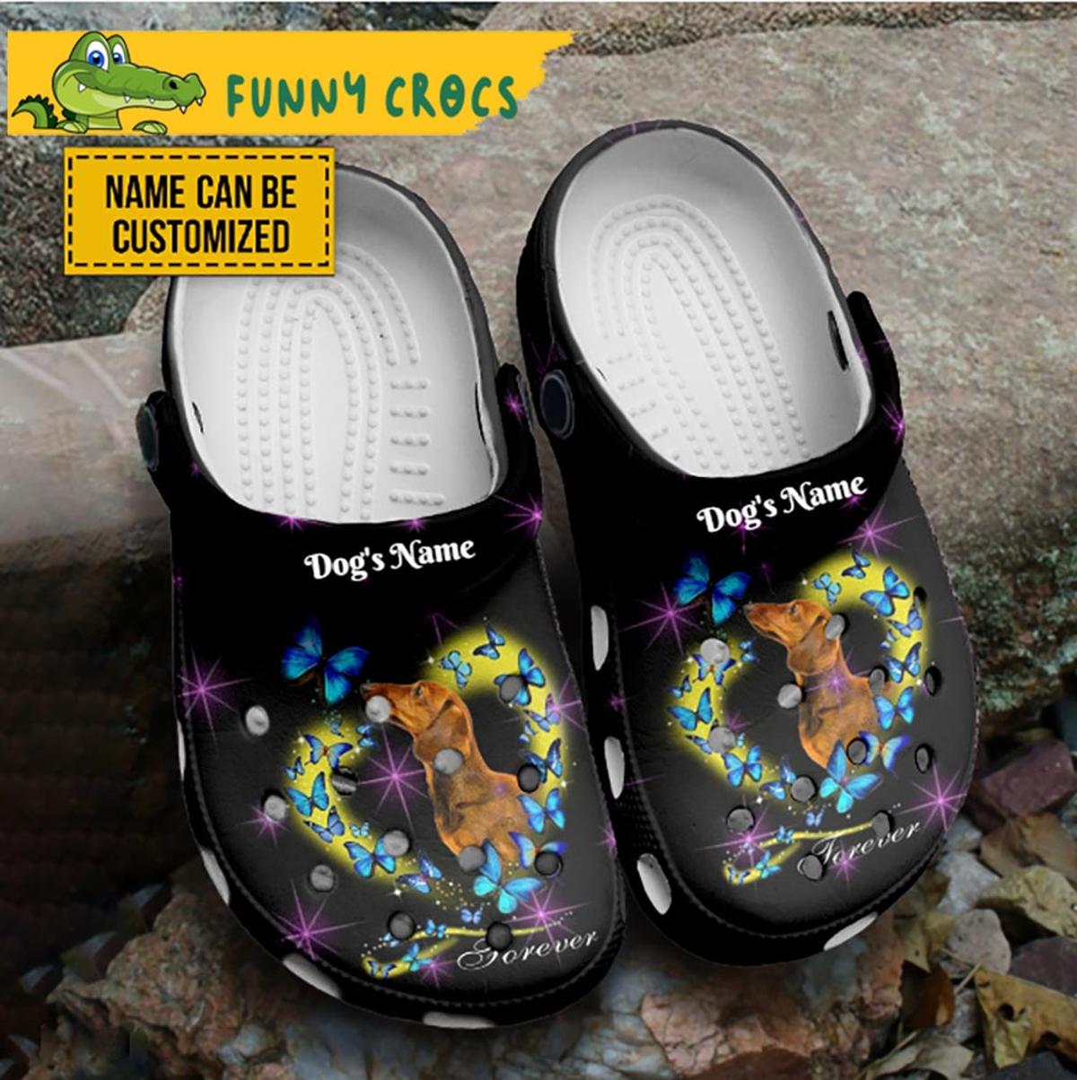 Personalized Dog With Butterflies Dachshund Crocs Clog