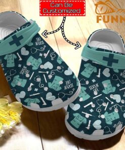 Personalized Nurse Scrub Life Pattern Green Crocs Slippers