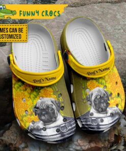 Personalized Pug With Flowers Dog Crocs Clog Shoes