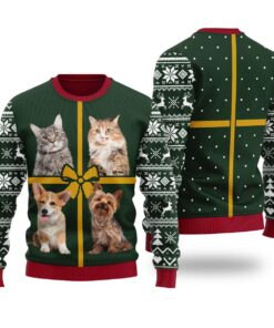 Personalized Ugly Xmas Sweater With Multiple Pets