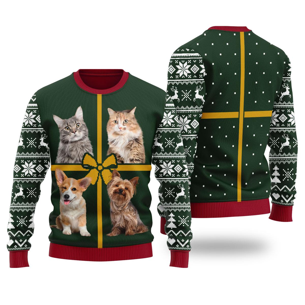 Santa Paws Custom Cat Christmas Sweater Men