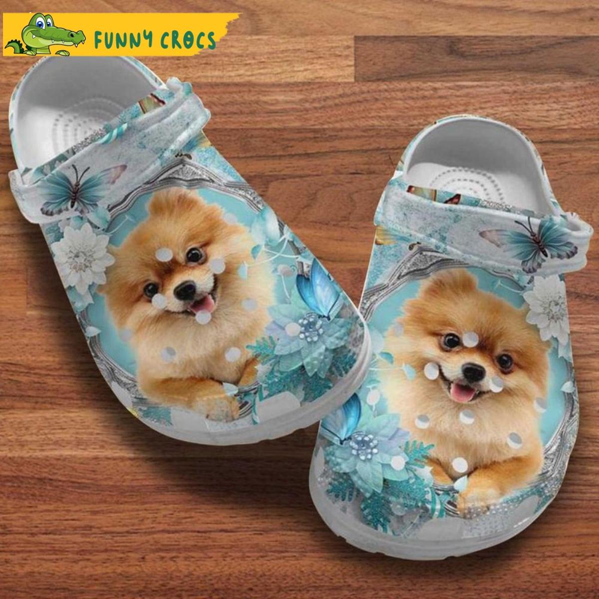 Pomeranian Dog Pattern Blue Crocs Slippers