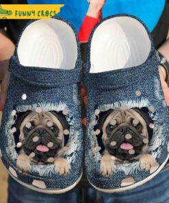 Baby Pug And Wine Dog In Crocs Shoes