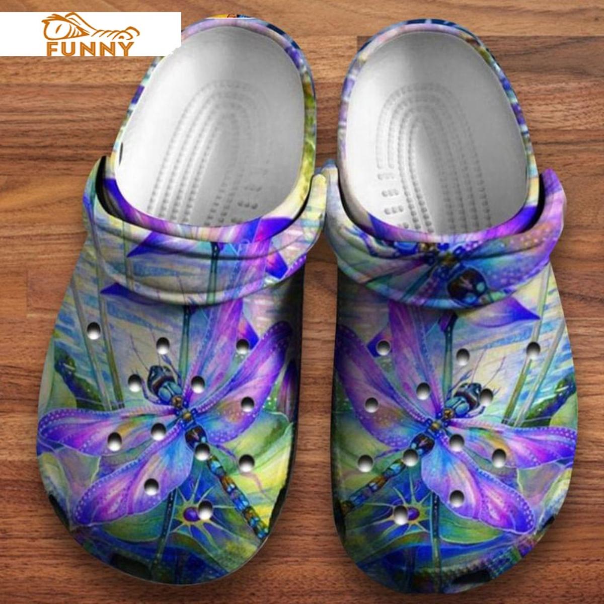 Purple Painting Dragonfly Crocs Clog Shoes