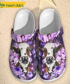 Purple Rose Butterfly And Dairy Cow Crocs Slippers