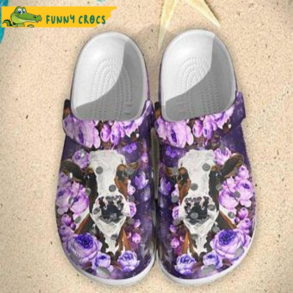 Purple Rose Butterfly And Dairy Cow Crocs Slippers