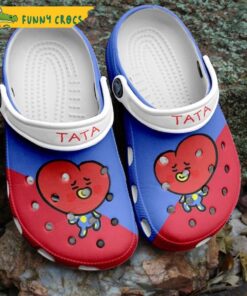 Red And Blue Tata Bts Crocs Slippers