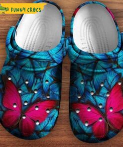 Red Butterfly In Group Blue Crocs Shoes