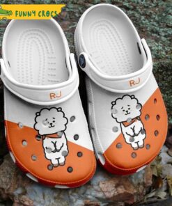 Rj White And Orange Bts Crocs Clog Shoes