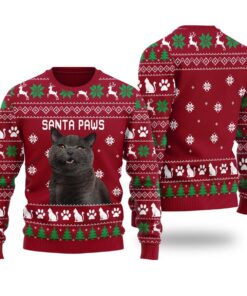 Santa Paws Custom Cat Christmas Sweater Men