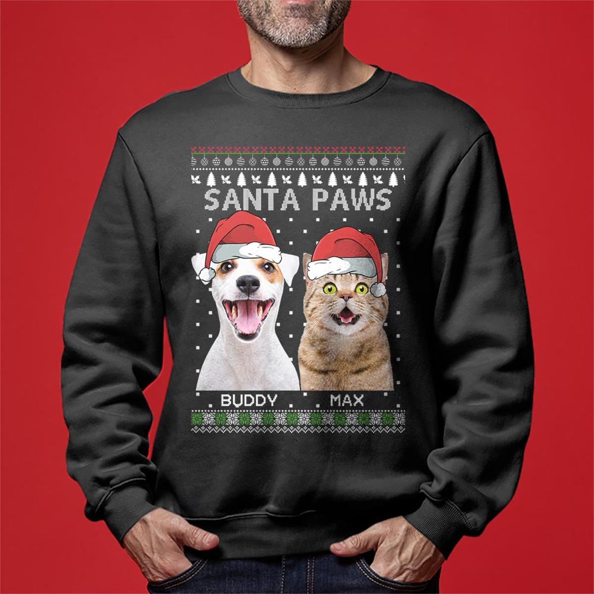 Santa Paws Custom Pet Mens Christmas Sweater