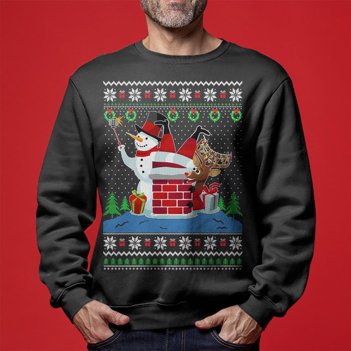 Snowman Take Selfie Santa Stuck Ugly Sweaters