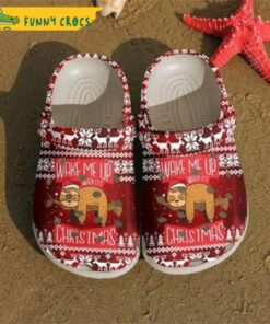 Sleeping Sloth Wake Me Up Christmas Crocs Clog Slippers