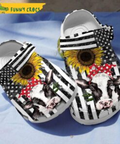 Sunflower Cow American Flag Pink Ribbon Crocs Clog Shoes