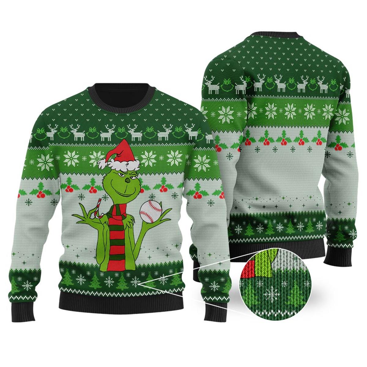 The Grinch Baseball Funny Christmas Sweaters