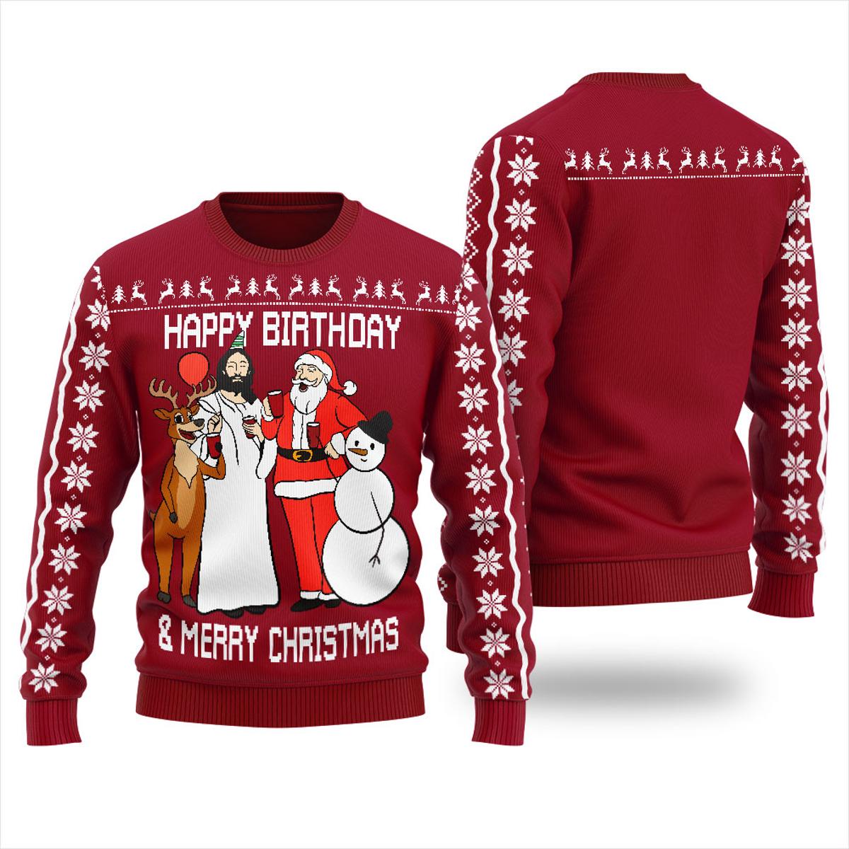 Pretty Happy Birthday Jesus Ugly Christmas Sweater