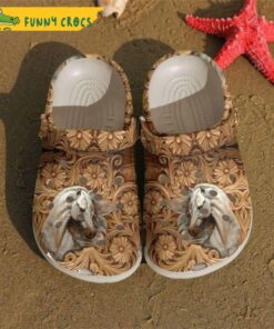 White Horse Wooden Crocs Slippers