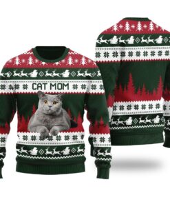 Womens Cat Mom Custom Ugliest Sweaters For Christmas