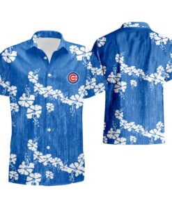 White Tropical Leaf Red Hibiscus Navy Cubs Hawaiian Shirt