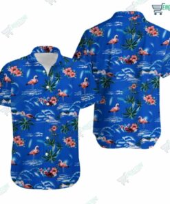 90s Bright Blue Island Blue Flamingo Hawaiian Shirt