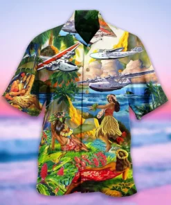 Airplane Hula Girl Aircraft Hawaiian Shirt Gift