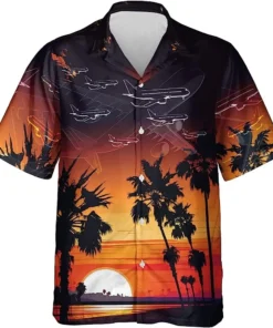Airplane Summer Tropical Sunset Aviation Hawaiian Shirts For Men Women