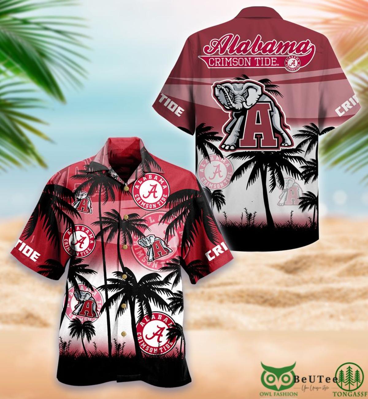 Alabama Red Tropical Hibiscus Leaf Pattern Hawaiian Shirt Gift