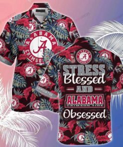 Alabama Red Tropical Hibiscus Leaf Pattern Hawaiian Shirt Gift