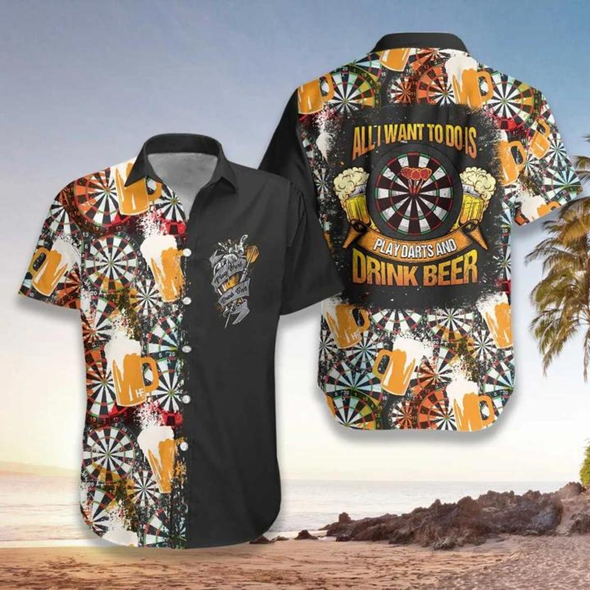 Sausages And Beer Big Set Of Barbeque Party Food Palm Oktoberfest Hawaiian Shirt