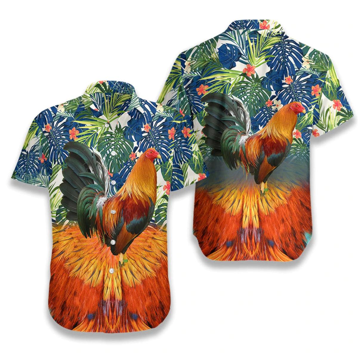 Noeon Hibiscus Flowertop Gun Rooster Hawaiian Shirt