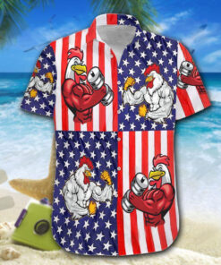 American Flag Chicken Fight Rooster Top Gun Hawaiian Shirt