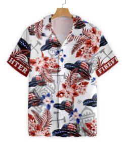 American Flag Firefighter Helmet Seamless Firefighter Hawaiian Shirt Gift