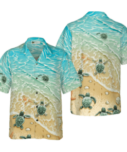 Sea Turtle With Tropical Leaf Flower Hawaiian Shirt For Fans