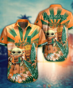 Baby Yoda Miami Hurricanes Hawaiian Shirt Outfit For Men