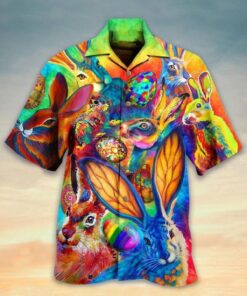 Bad Bunny Hippie Men’s Easter Print Hawaiian Shirt For Fans