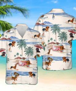 Beach Summer Dachshund Hawaiian Shirt Size Fron S To 5xl