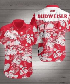 Beer Logo Tropical Red White Budweiser Hawaiian Shirt