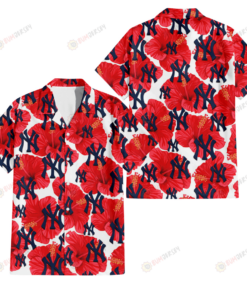 Big Red Hibiscus White Background 3d New York Yankees Hawaiian Shirt