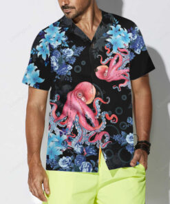 Blue Floral And Octopus Hawaiian Shirt Outfit For Men